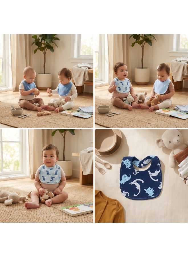 RooRound Baby Bibs 4 Pack - Soft & Absorbent 100% Cotton Adjustable Bibs for Newborn, Infant & Toddlers: Drooling, Teething, Feeding, Stain-Resistant A-Class Safe Neutral (Blue) - Image 4
